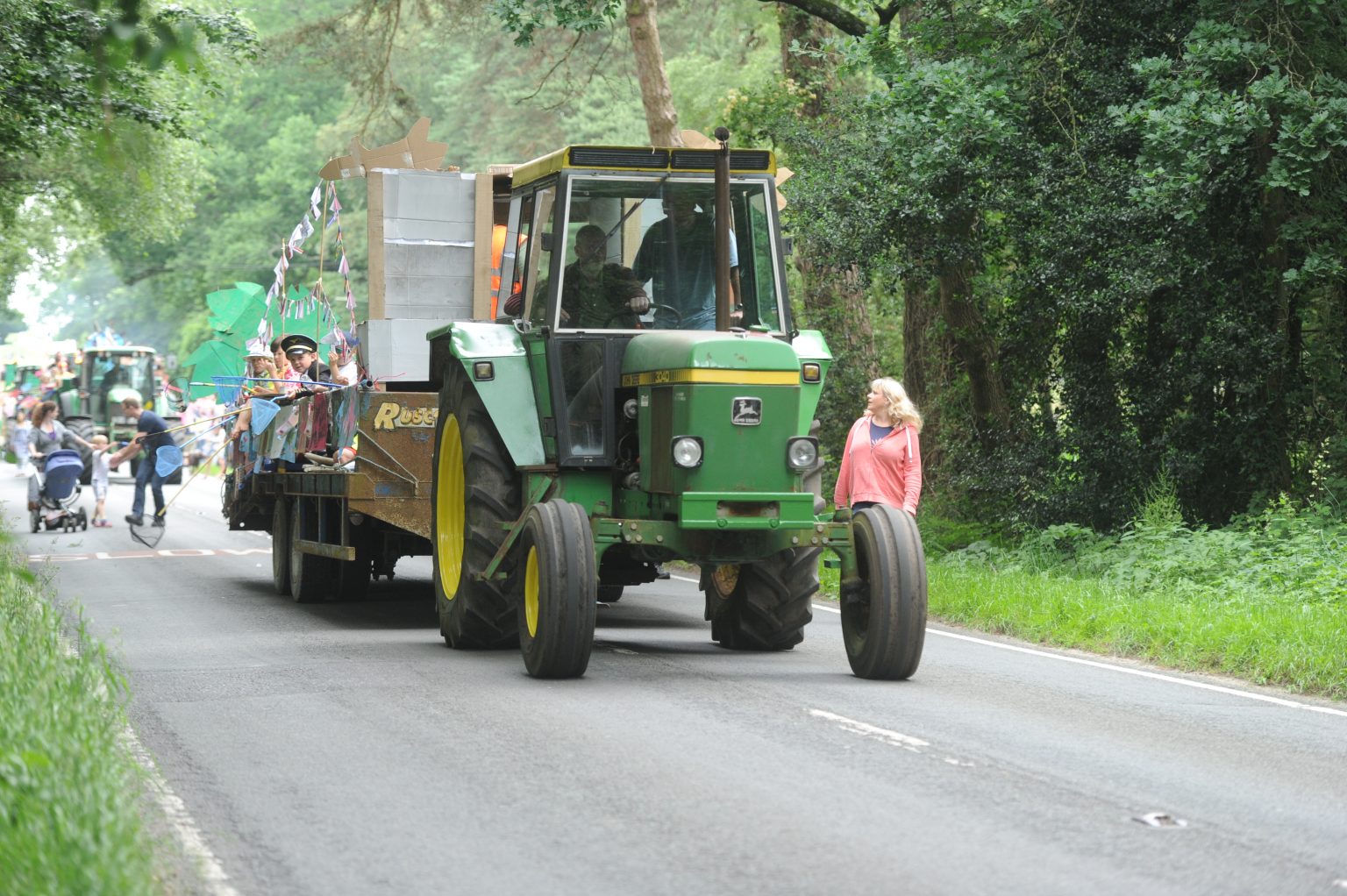 tractor drawn float in the Copythorne carnival